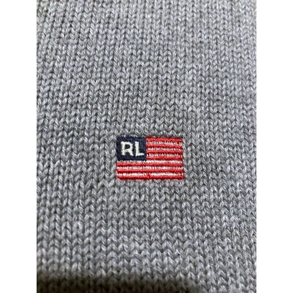 Y2K Polo Ralph Lauren Flag Quarter Zip Pullover L Gray Ribbed 100% Cotton SOFT - Picture 4 of 7